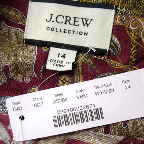 NWT J.Crew Collection Silk-twill Shirt in Vintage Burgundy Jungle Cat Leopard 14 - Picture 3 of 5